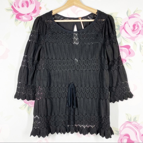 Free People Tops - Free People Bohemian Boho Black Crochet Knit Blouse S